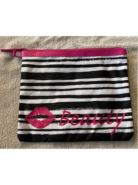 “Beauty” Makeup Bag, NWOT, Black, White and Pink